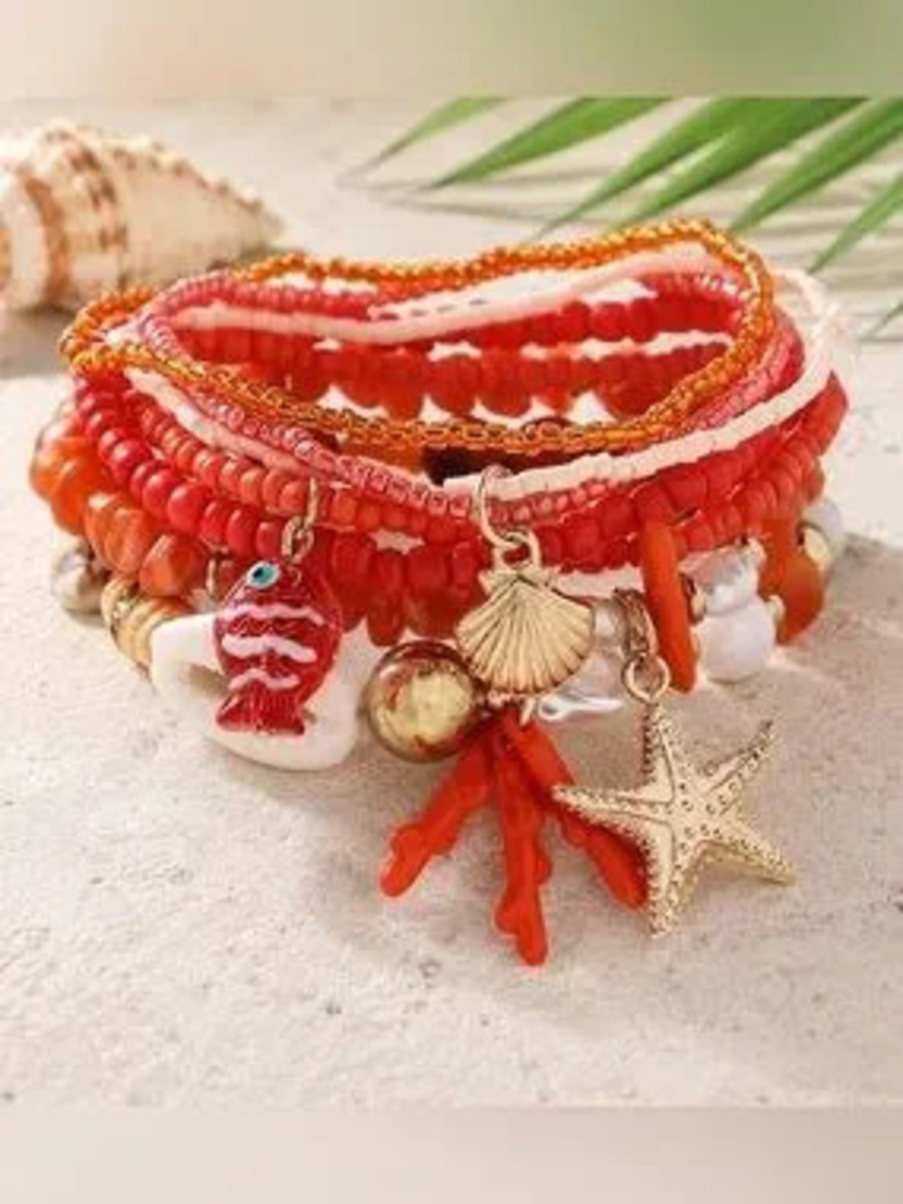 Coral Beaded Charm Stackable Bracelet Ser - Beach Summer Vibes